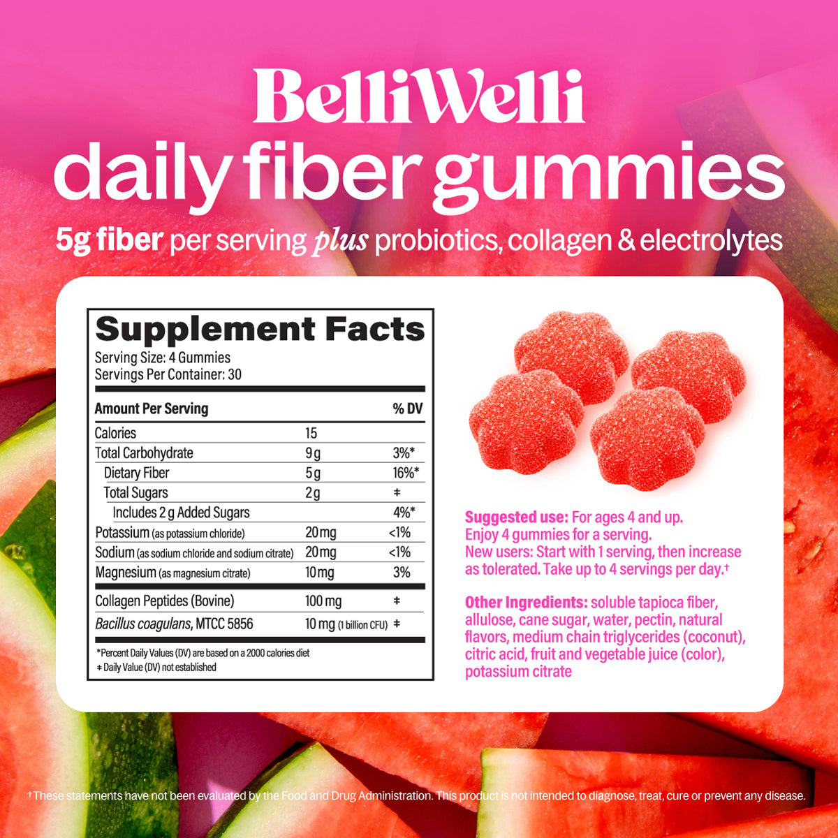 Watermelon 4-in-1 Fiber Gummies